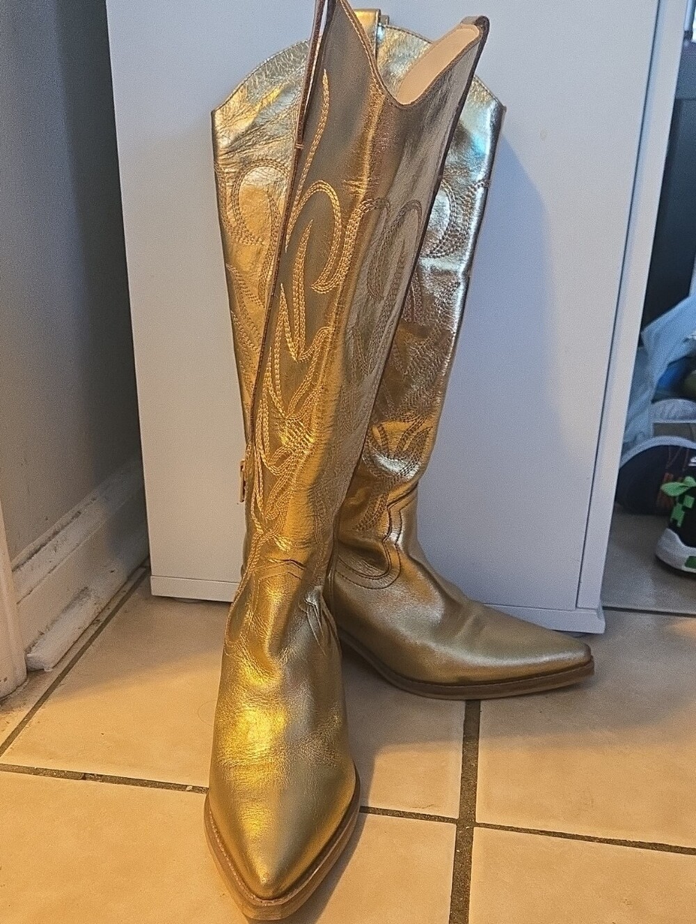 Metallic Gold Women's Knee-High Western Boots